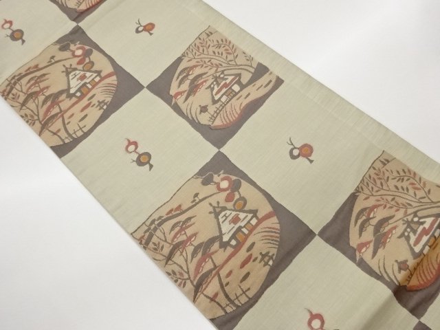 JAPANESE KIMONO / FUKURO OBI / WOVEN HOUSE & ICHIMATSU PATTERN 